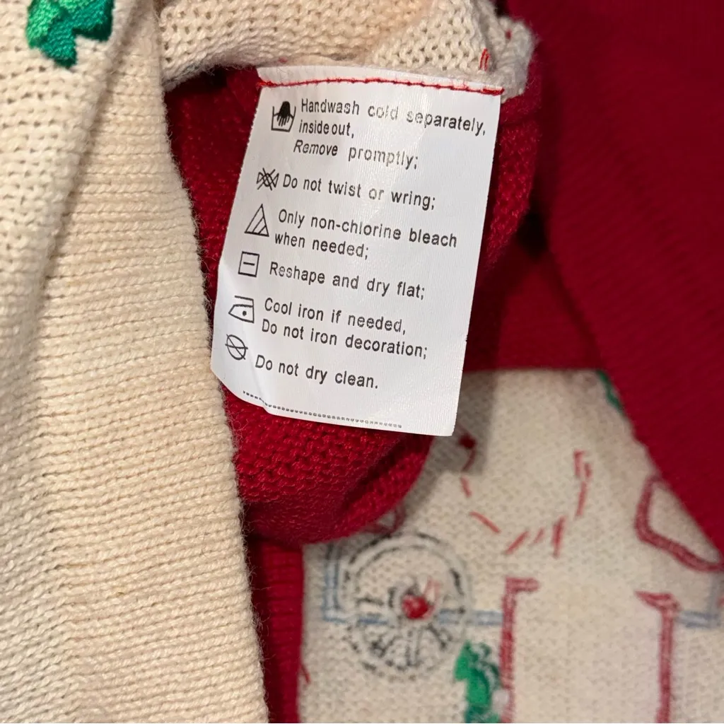 VTG 90s Victoria Jones Christmas Sweater Sz L Embroidered Cardigan Train Village Red Size L - Image 8
