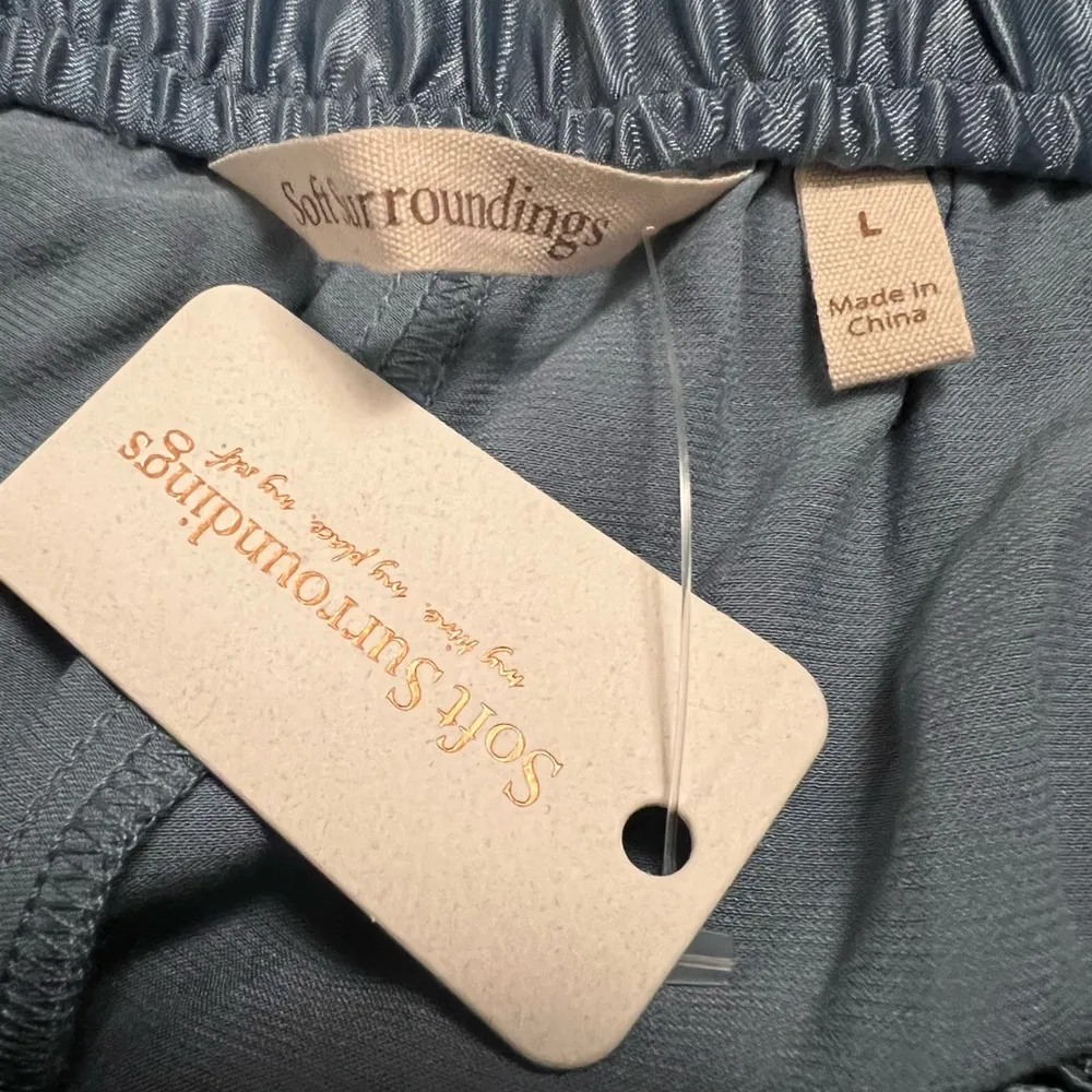 Soft Surroundings Nirvana Pants Straight Leg Blue Satiny Feel NWT Large 14-16 - Image 10