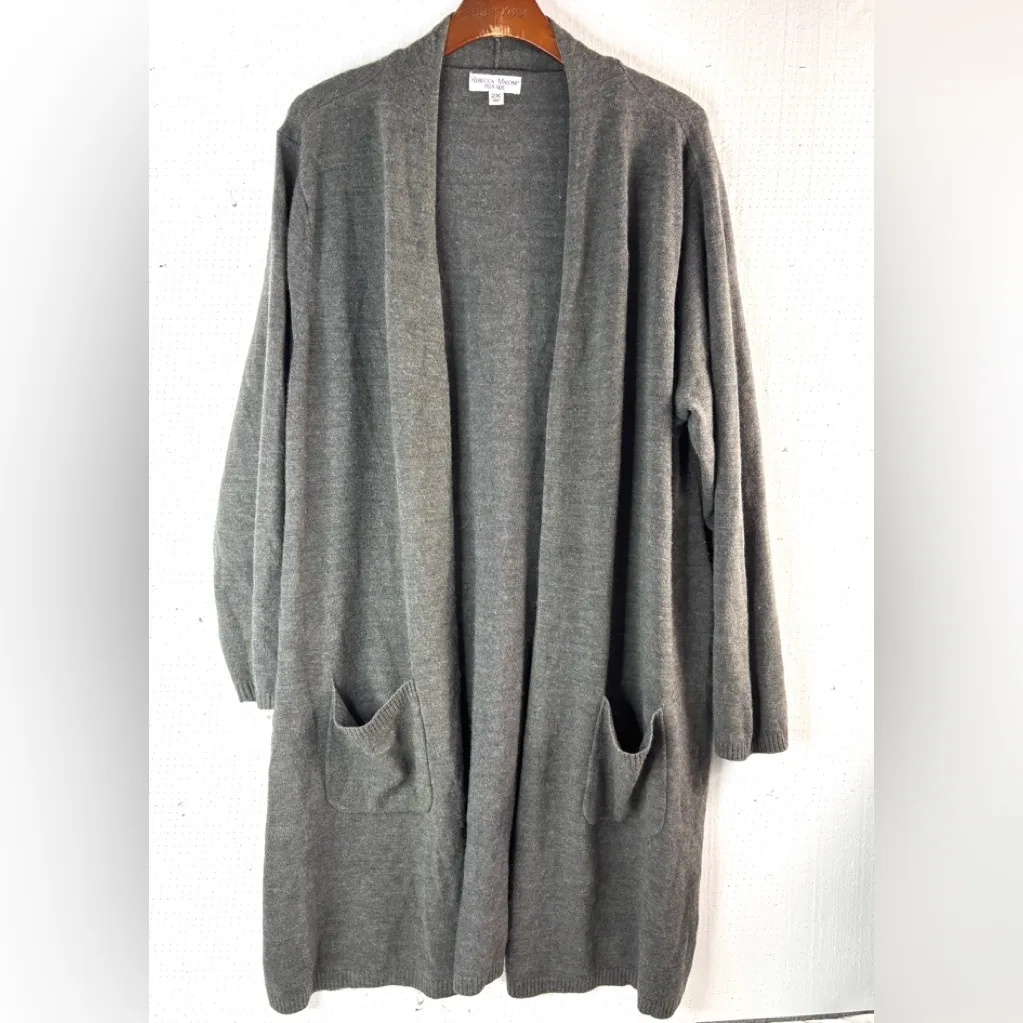 Rebecca Malone 2X Knit Open Front Long Pocketed Gray Cardigan Sweater - Image 7
