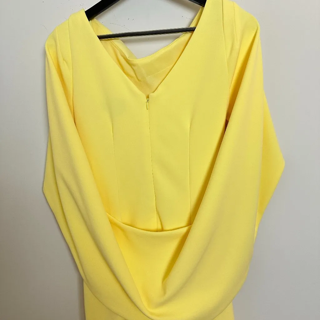 BETSY & ADAM Jordan Cape Sleeve Crepe Sheath Dress in Yellow Size US 8 - Image 8