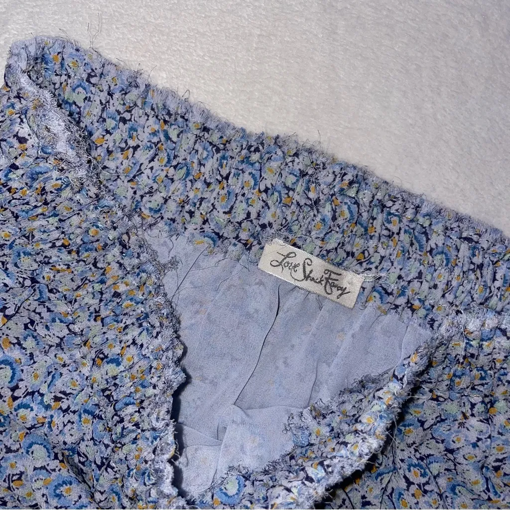 Women’s Loveshackfancy Blue Floral Ruffle Mini Skirt size Small - Image 4