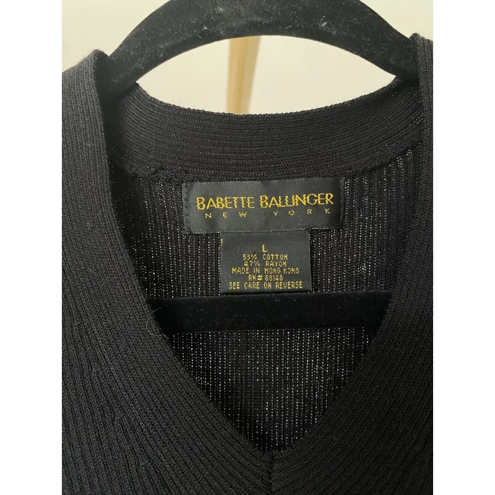 Babette Ballinger Ribbed Tank Top Black V Neck Luxe Streetwear Downtown Boho L Size L - Image 4