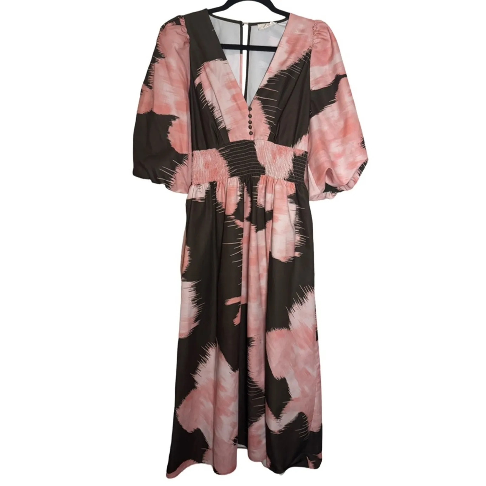 MELLODAY  Print Puff Sleeve Midi Dress Size L - Image 2