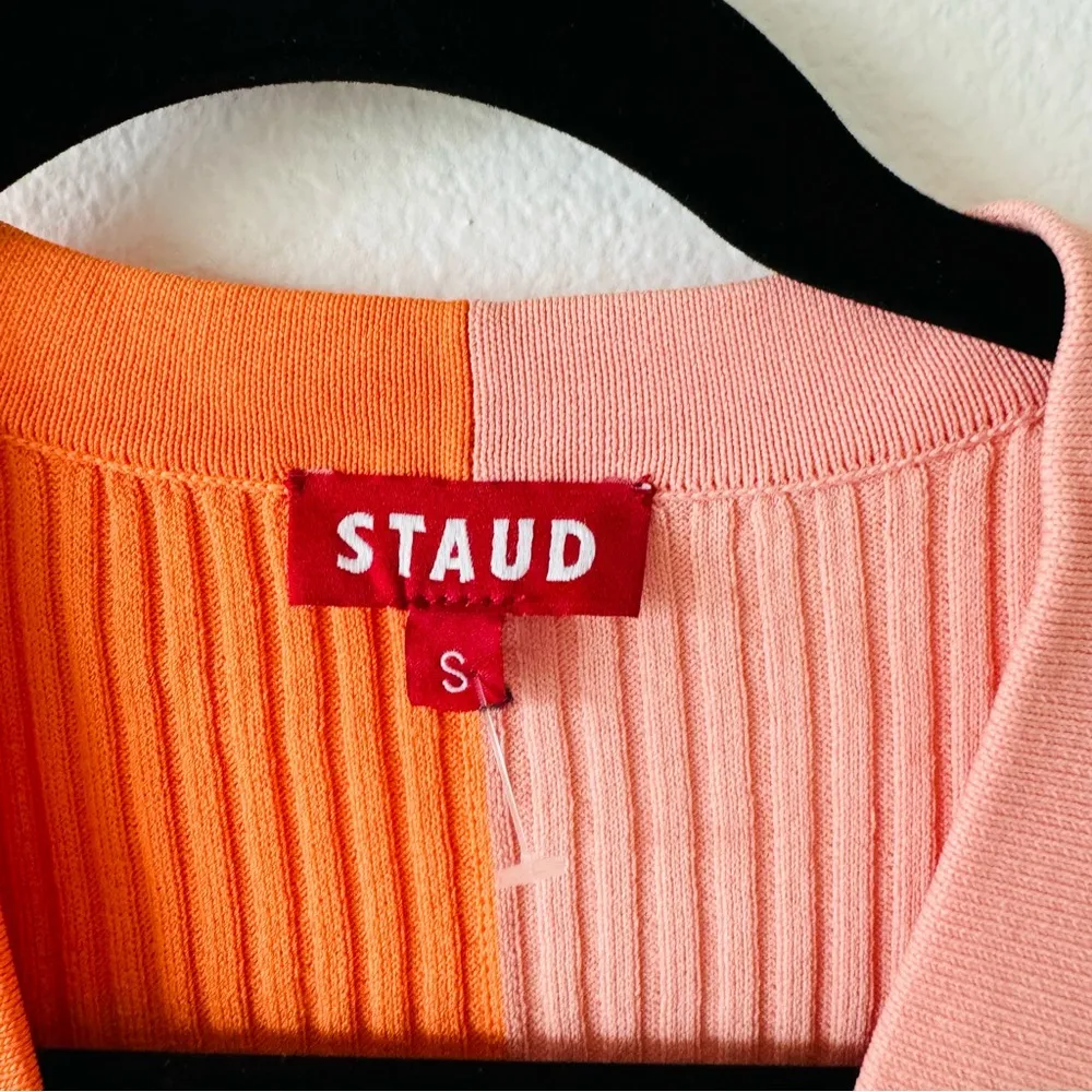 Staud Shoko Color Block Ribbed Sweater Dress Persimmon Orange - Image 4