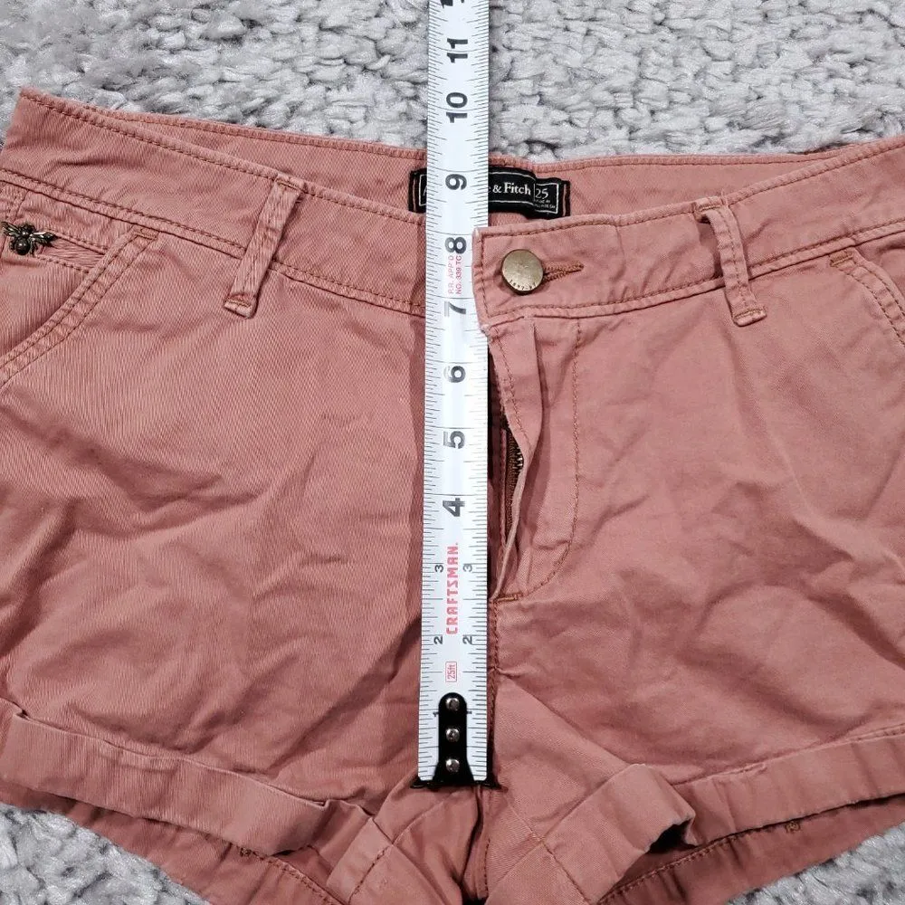 Abercrombie Low Rise Y2K Style Chino Shorts Pink Stretch Shortie Size 25 - Image 12
