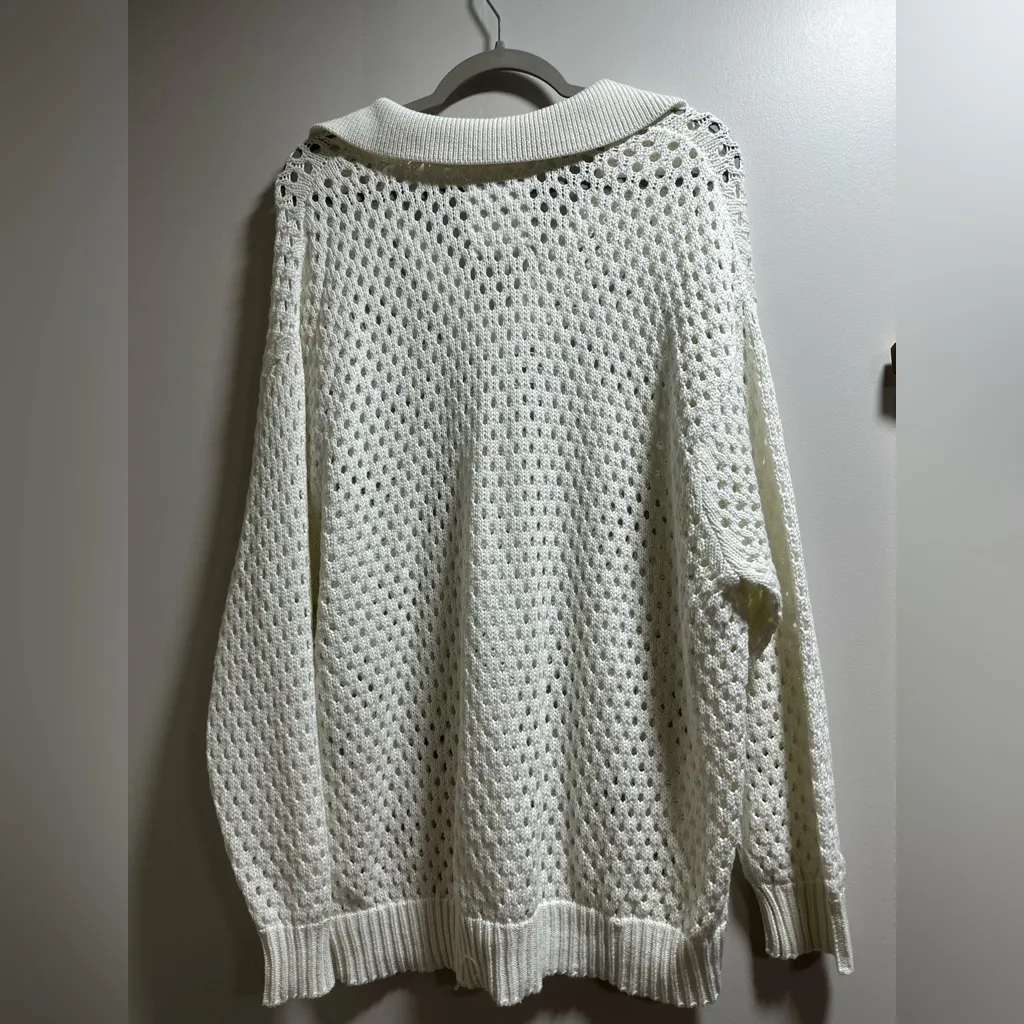 Aerie Cream Open-Knit V-Neck Sweater - Image 2