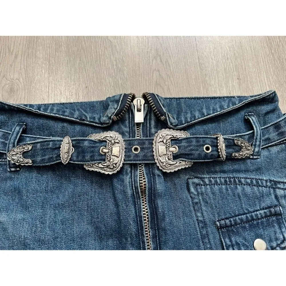 The Kooples Western Buckle Blue Denim Mini Skirt Size 3 W28 - Image 2