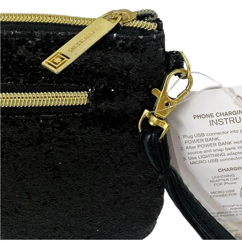 LIZ CLAIBORNE Iphone & Android Phone Charging Wallet Black Glitter Clutch Purse - Image 5