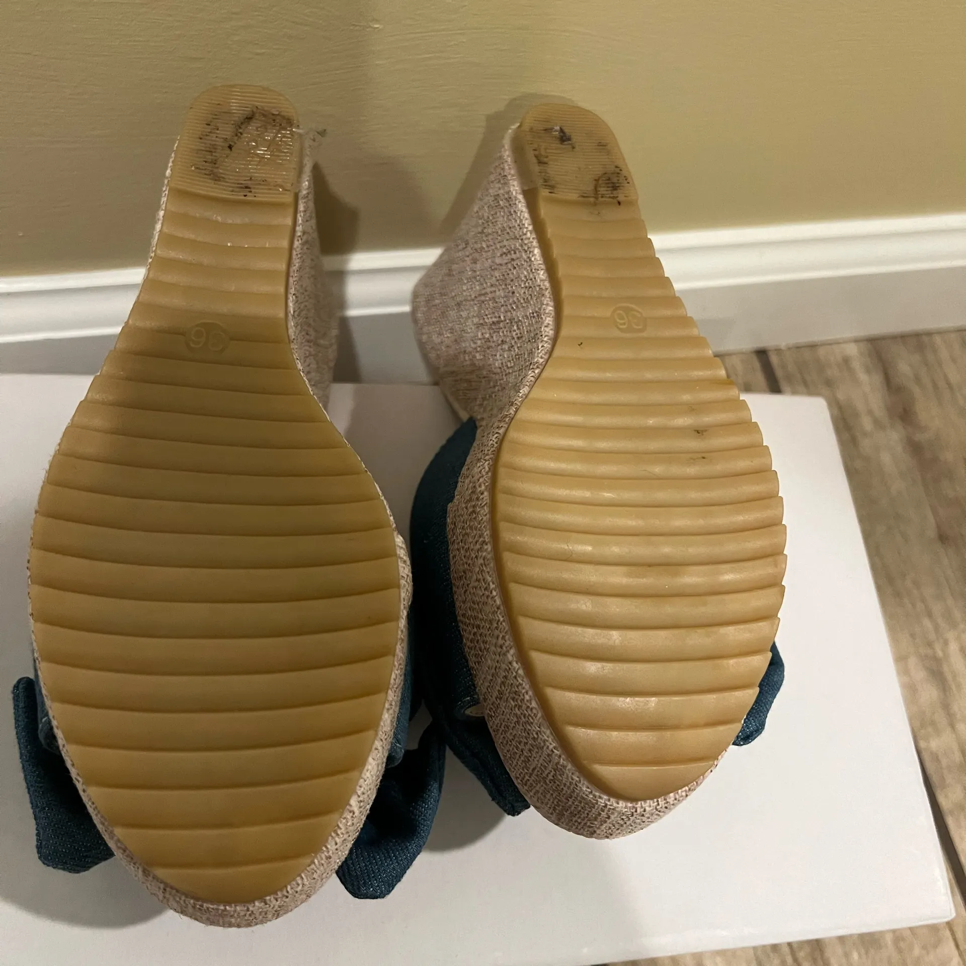 Denim Bow Wedges Sandals Jeans Sandals Slip On Summer Shoes Open Toe Slippers Blue Size 6 - Image 5