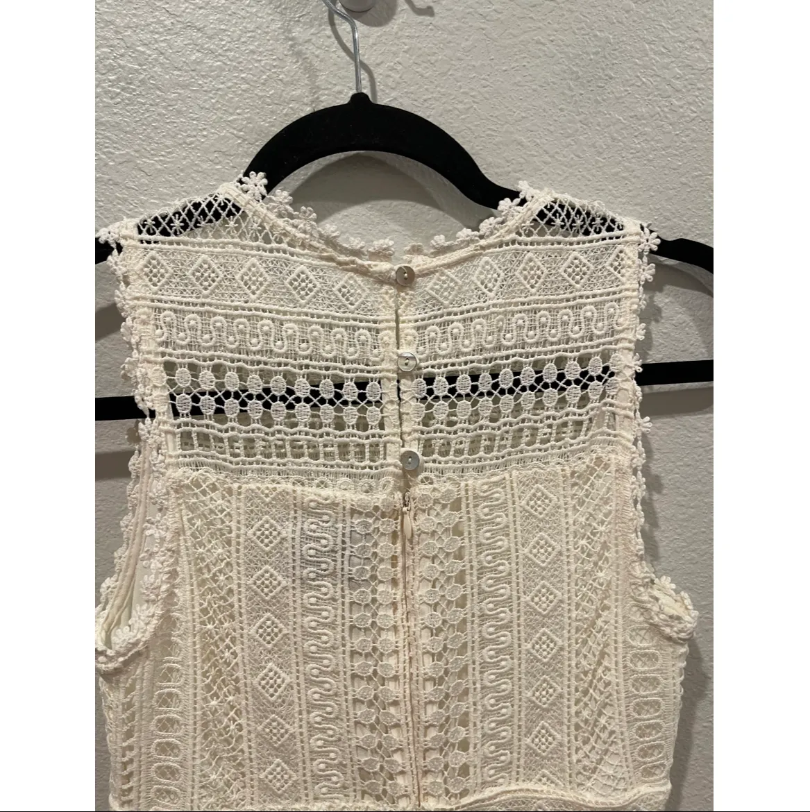 ERI + ALI Crochet Boho Sleeveless Beige Midi Dress - Image 6