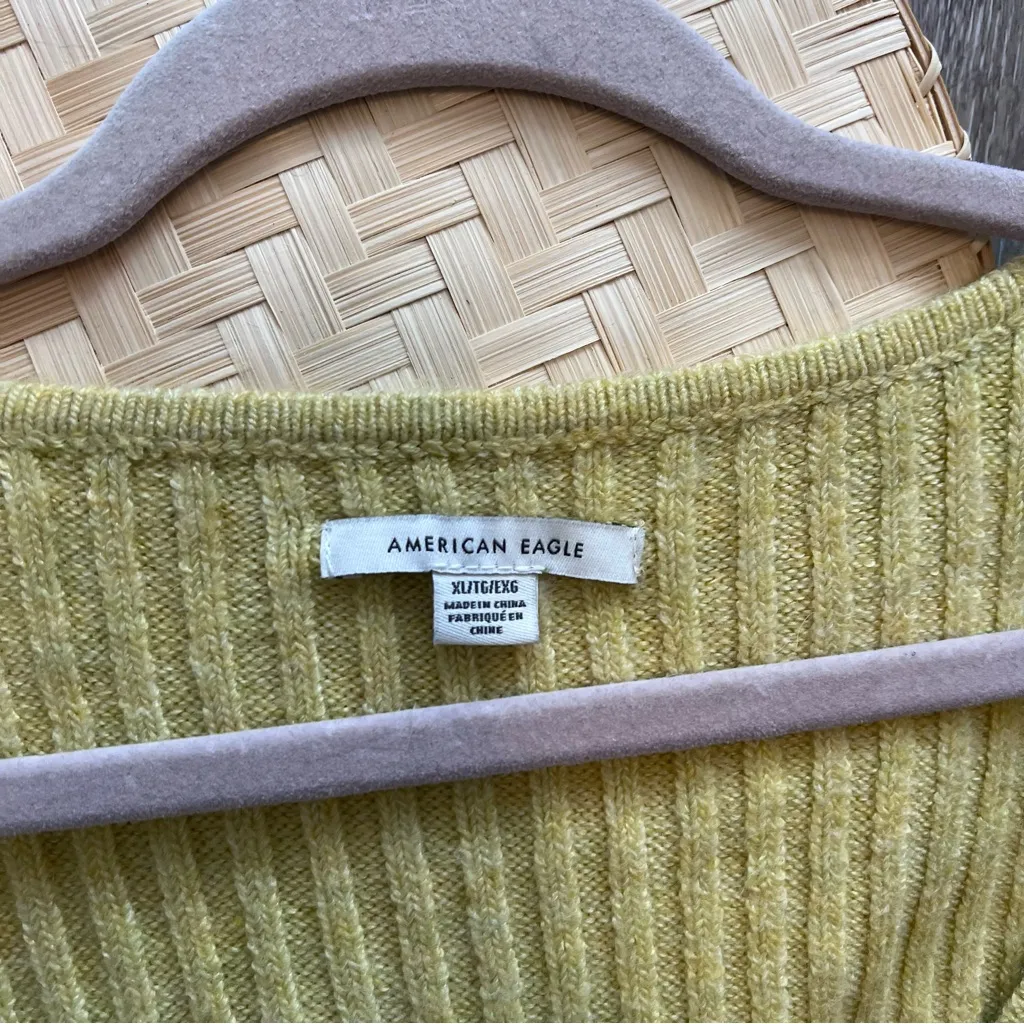 American eagle yellow green ribbed button front cardigan sweater‎ - Image 4