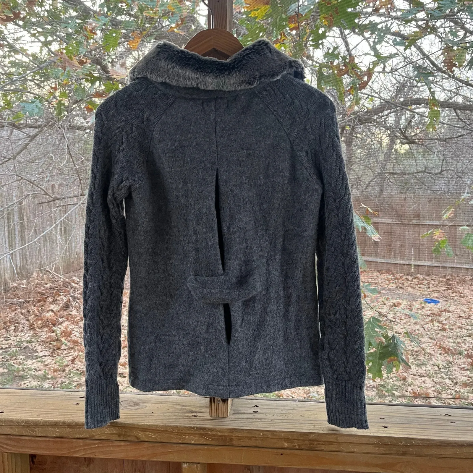 For Cynthia Women's Grey Toggle Front Faux Fur Collared Sweater Size S - Image 2