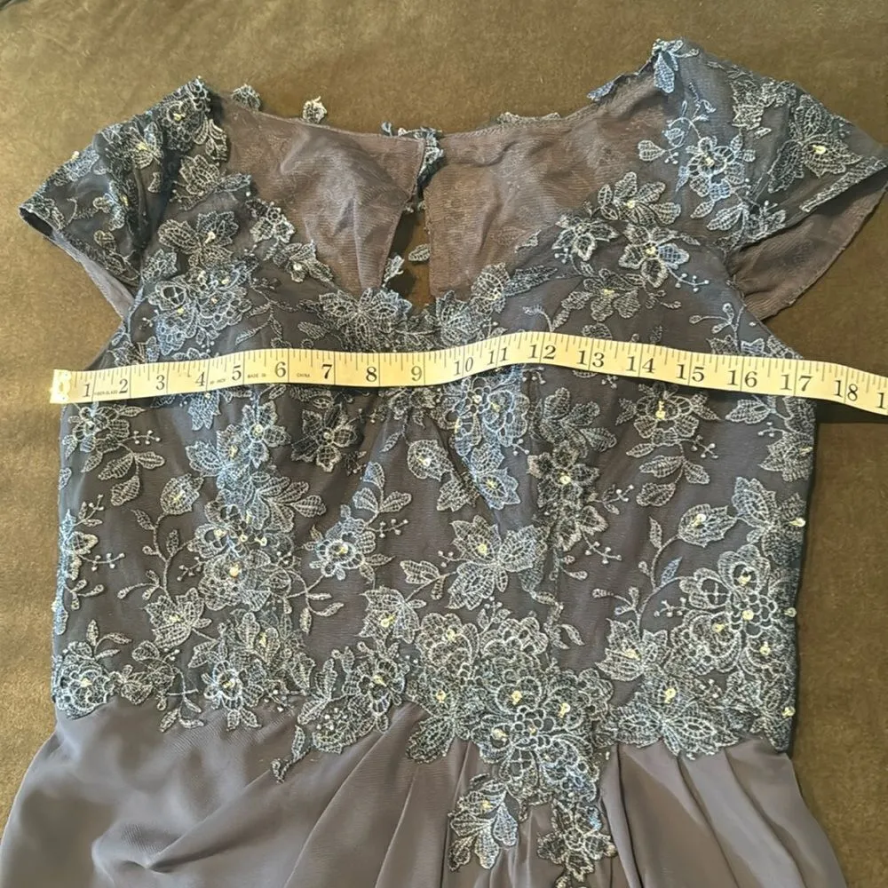 Women’s Full Length Chiffon Formal Mother of the Bride Dress Zip Back Size 8 NWT Blue - Image 11