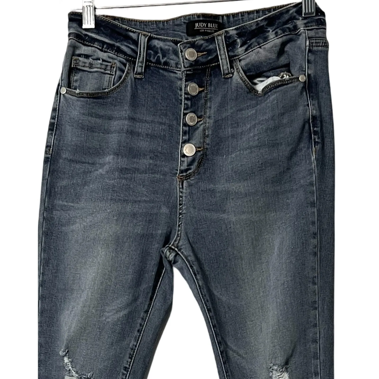 Judie Blue Womens Jeans Size 29 Blue Button Fly Distressed Button Fly Raw Hem - Image 3