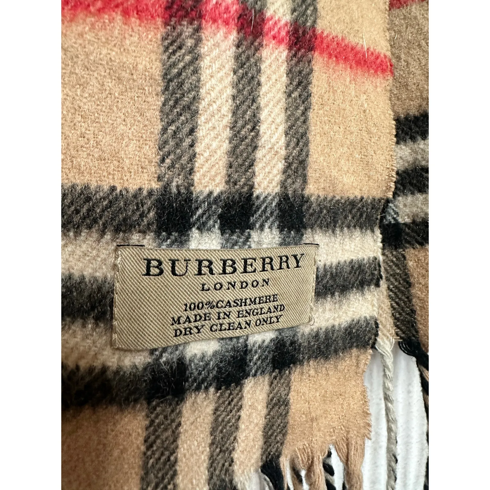 Burberry Scarf Nova Check Beige Tan Cashmere Plaid Fringe Unisex Vintage Scarf - Image 10