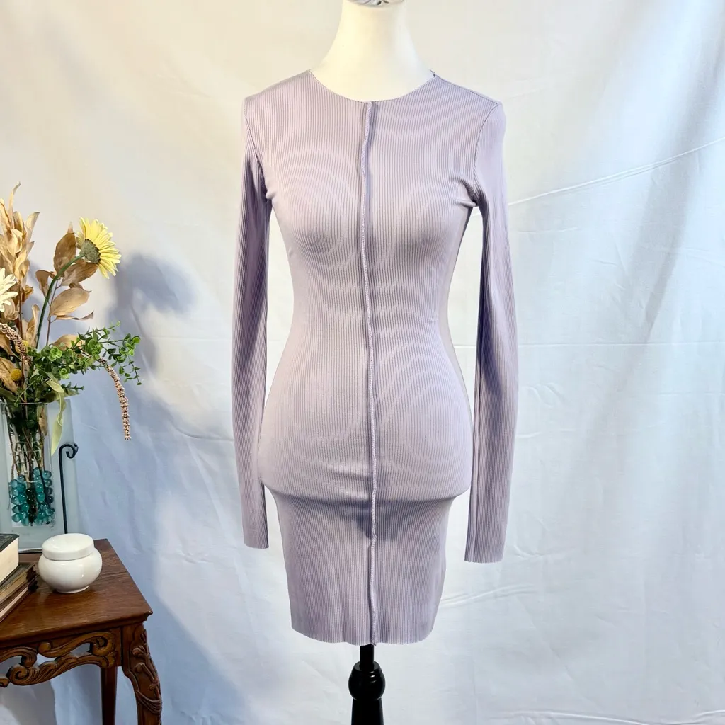 NWT NAKED WARDROBE Snatched Vibes
 Rib Knit Long Sleeve Minidress Purple Sz L🧡 - Image 11