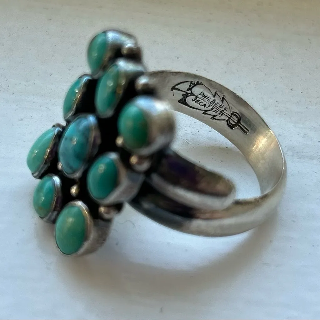 Kingman Turquoise & sterling ring sought after Navajo artisan Philbert Secatero Blue - Image 5