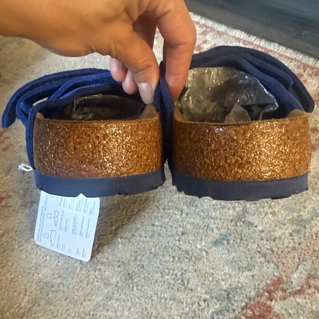 Birkenstock Royal Blue Textured Slides W 11 M9 Kyoto Nubuck-Suede Leather - Image 8