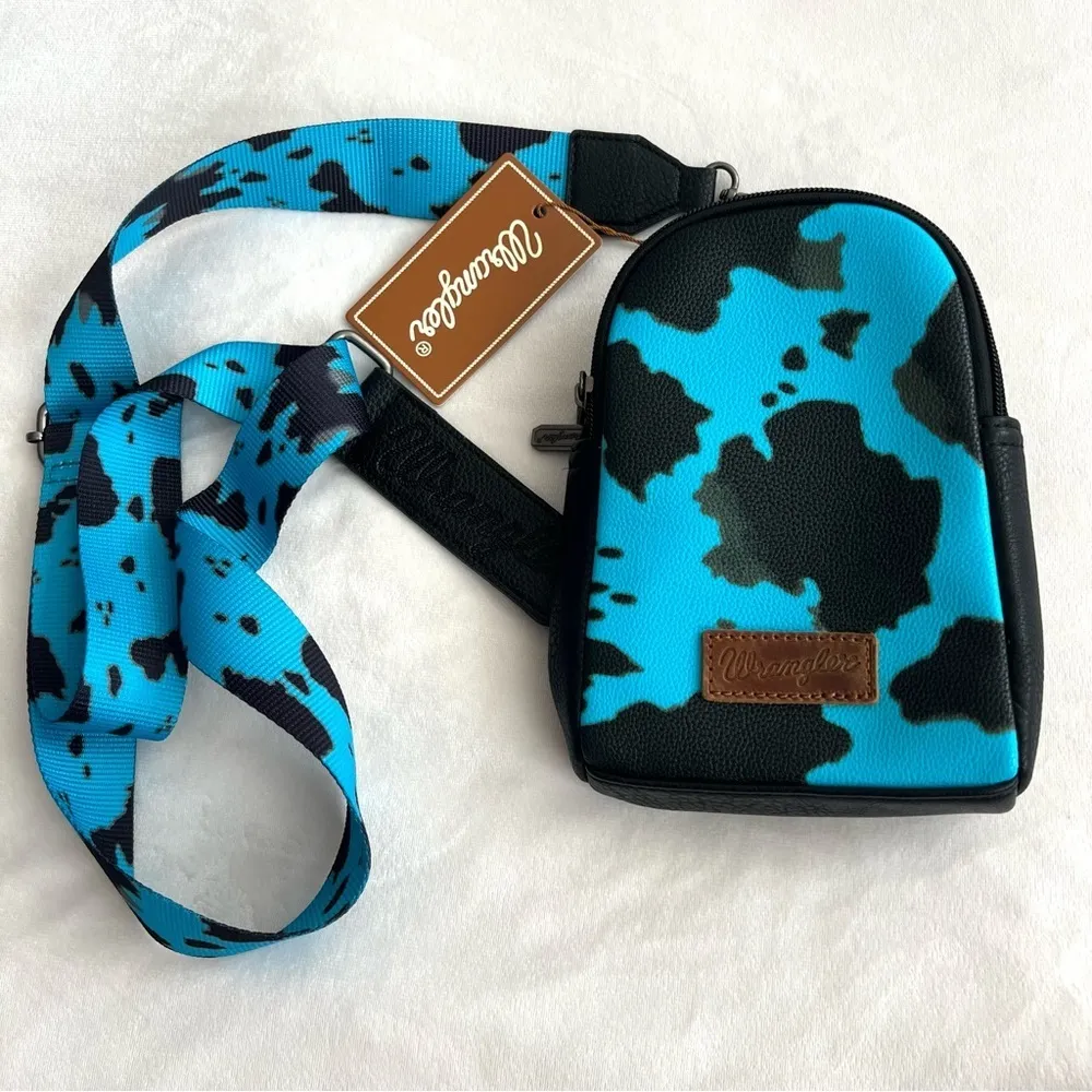 Wrangler Turquoise Cow Print Sling Bag - Image 3