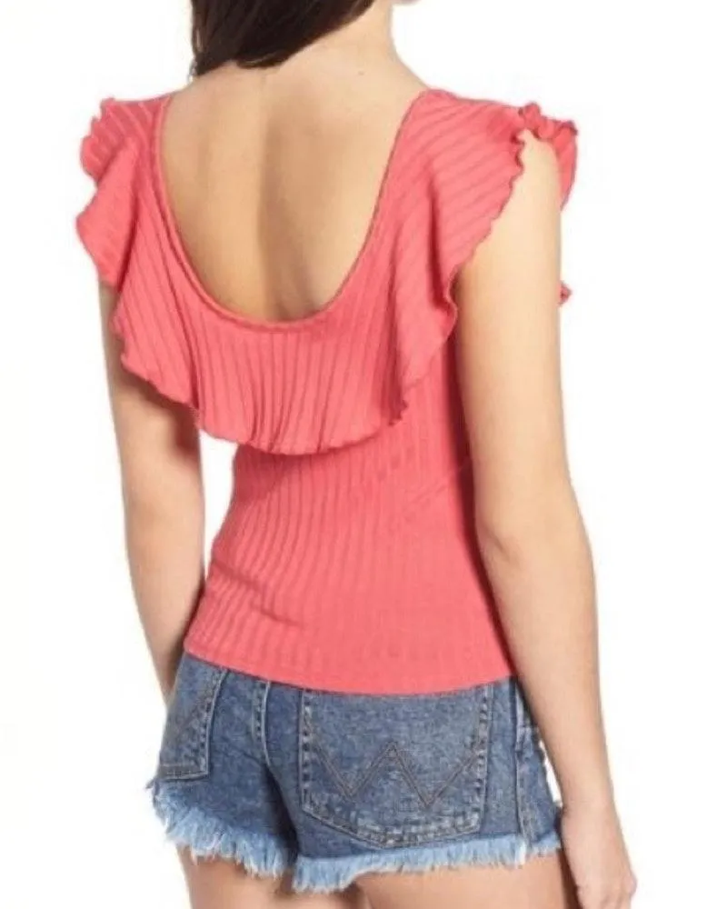 . Ruffle Rib Knit Tank Pink Large NWOT - Image 2