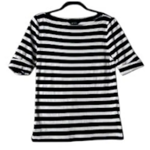 Lauren Ralph Lauren L Navy White Stripe Cotton‎ Top Nautical Coastal Preppy Chic - Image 12