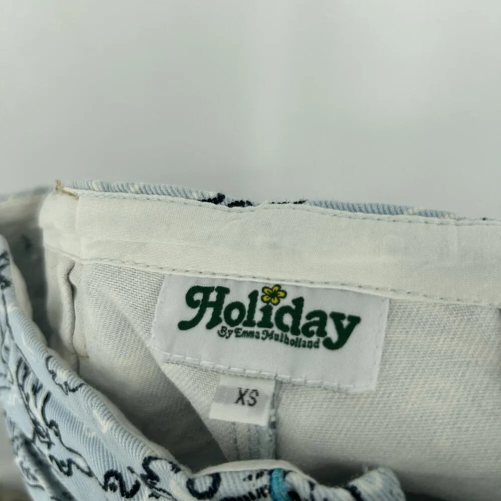 Holiday by Emma Mulholland Kokomo Denim Pants Blue Bandana Print Straight Sz XS - Image 9