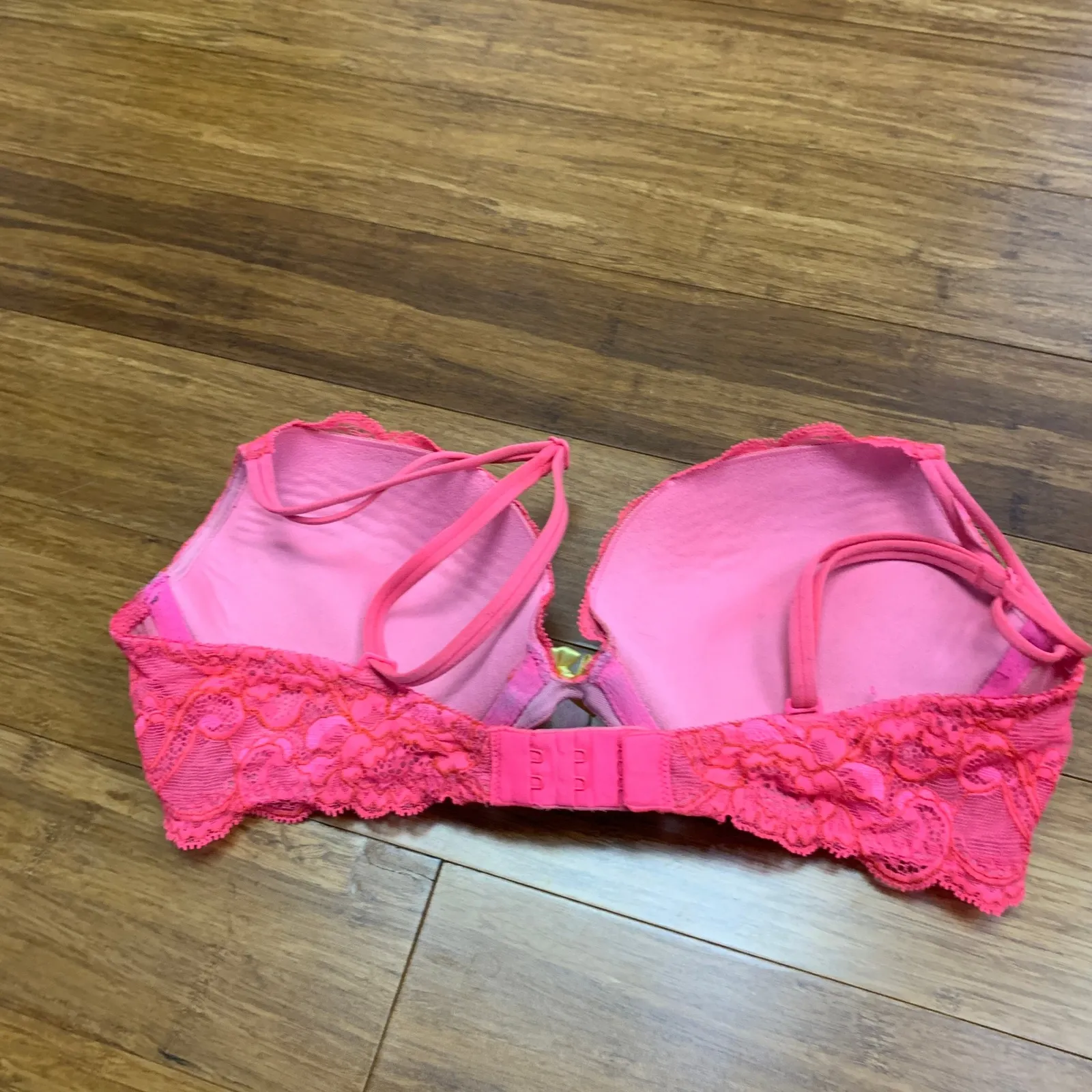 Victoria's Secret Very Sexy Push Up Bra Neon Pink Lace Bow Size 34C Undewrire - Image 2