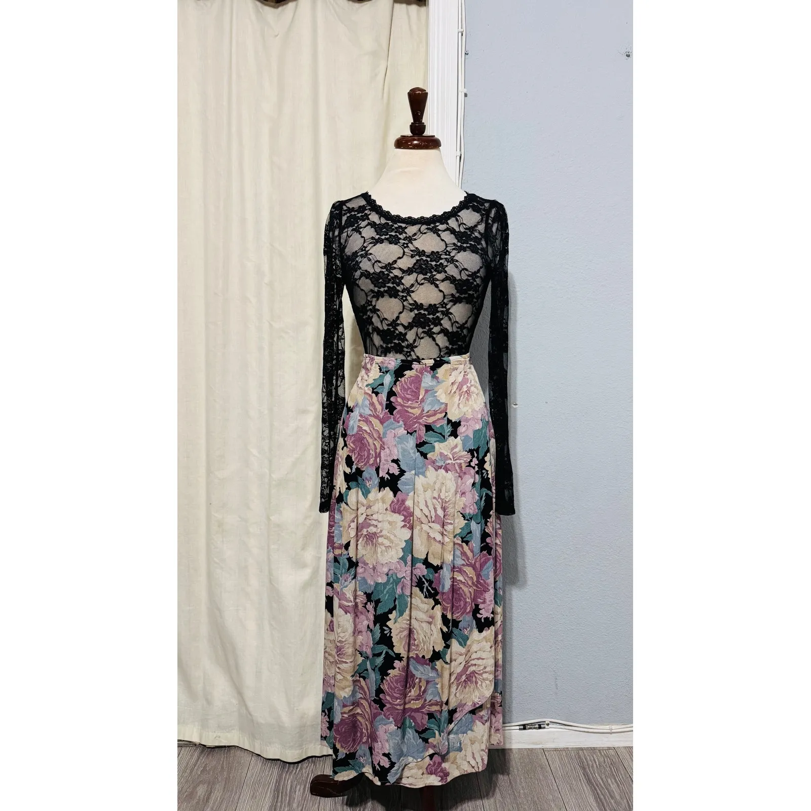 COMPONIX Vintage Floral Maxi Skirt Wrap Style Boho Cottagecore M Made in USA Purple Size 10 - Image 3