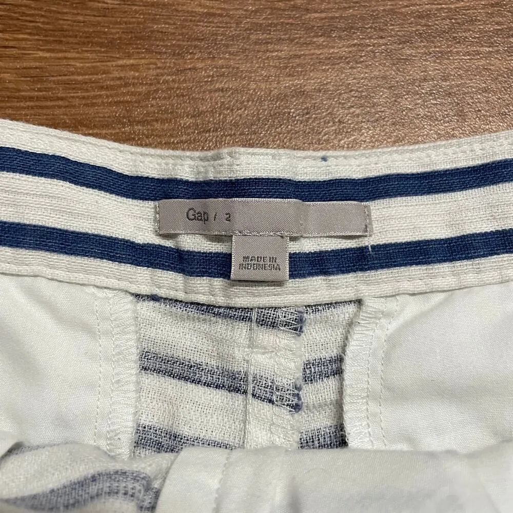 Gap Blue White Striped Welt Pocket Linen Look Cotton Shorts Womens Size 2 - Image 5
