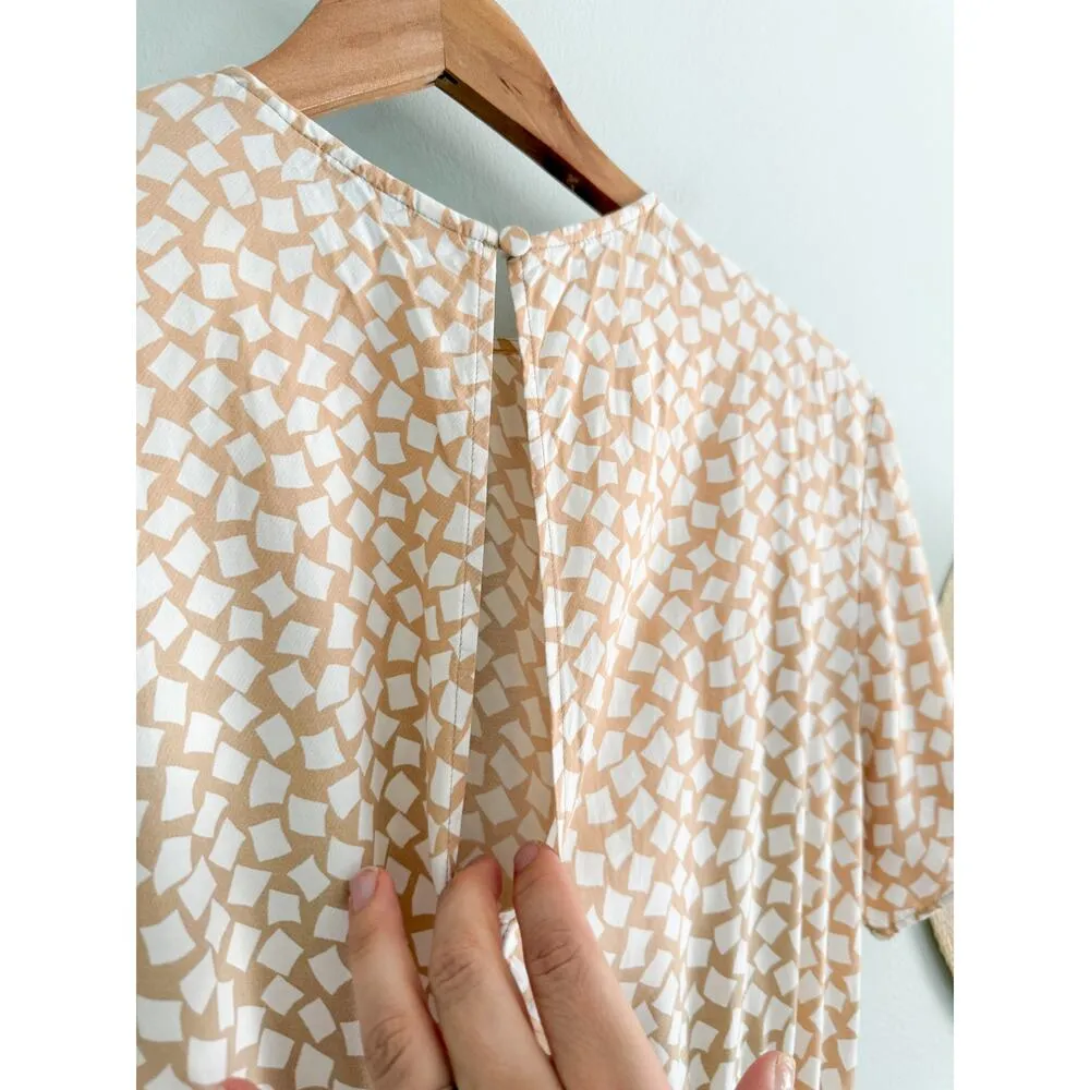 & Other Stories | Tan and White Knot Detail Faux Wrap Mini Dress | Sz 4 - Image 9