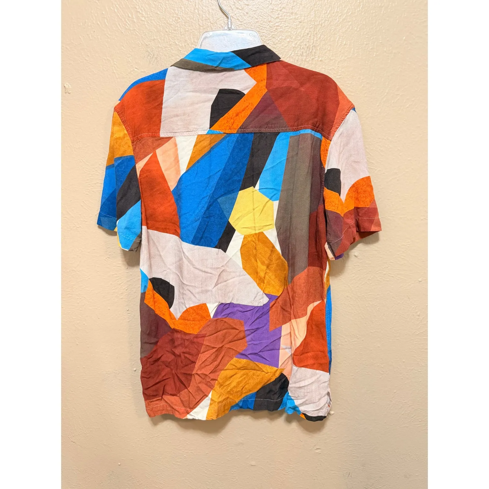 ZARA Geometric Print Short Sleeve Button Up Shirt Women Size S Multi Color - Image 3