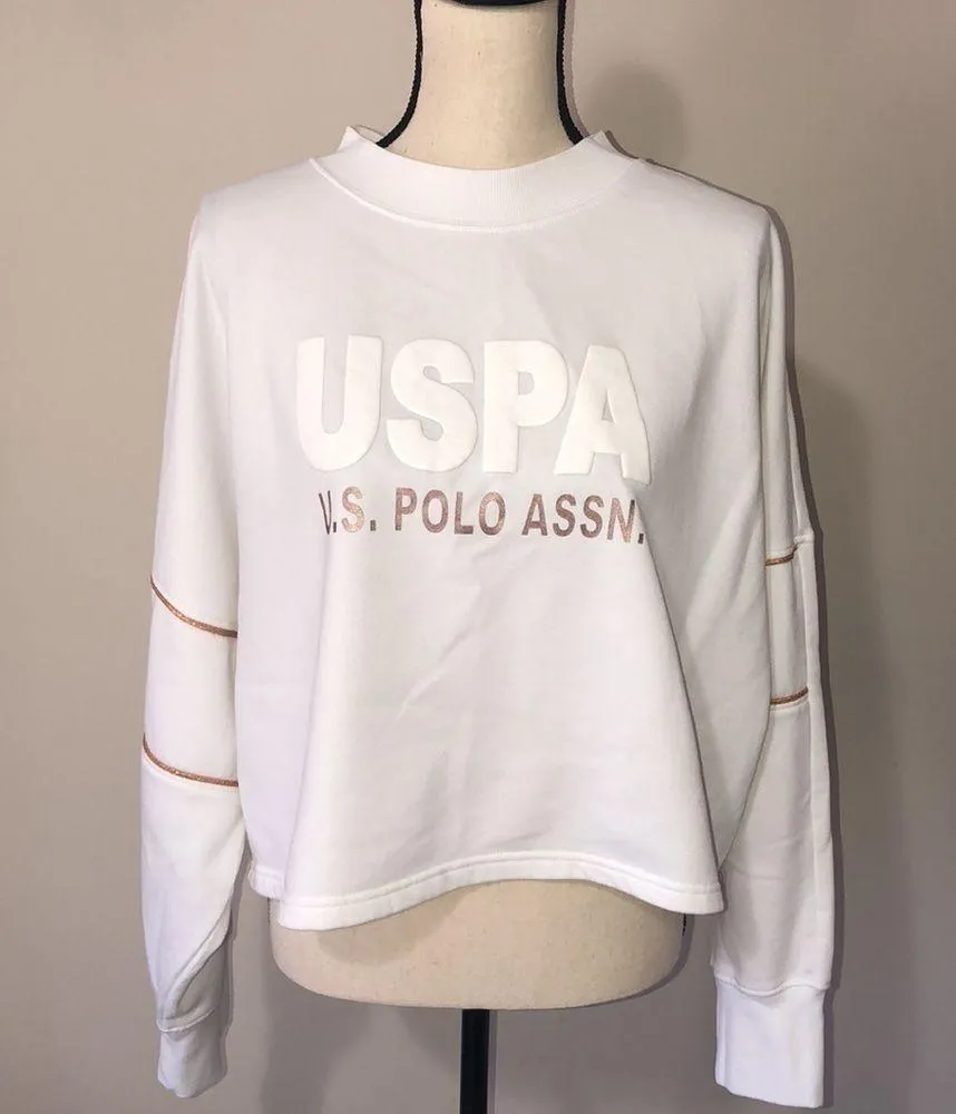USPA Boxy Cropped Sweatshirt White XL Copper Long Sleeve - Image 11