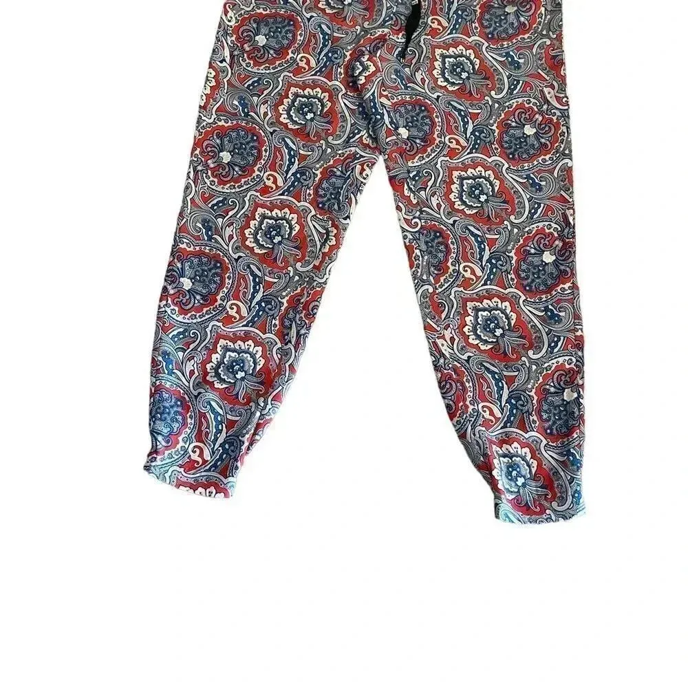 Juicy Couture Paisley Multicolor Silk Lounge Loungewear  Pants Elastic Cuffs M - Image 3