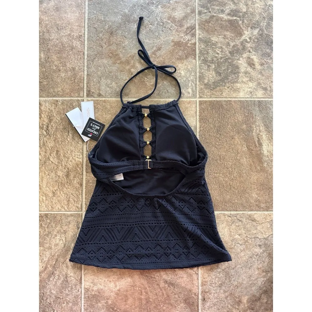 Salt + Cove Crochet High-Neck Tankini Top Black Size Small - Image 7