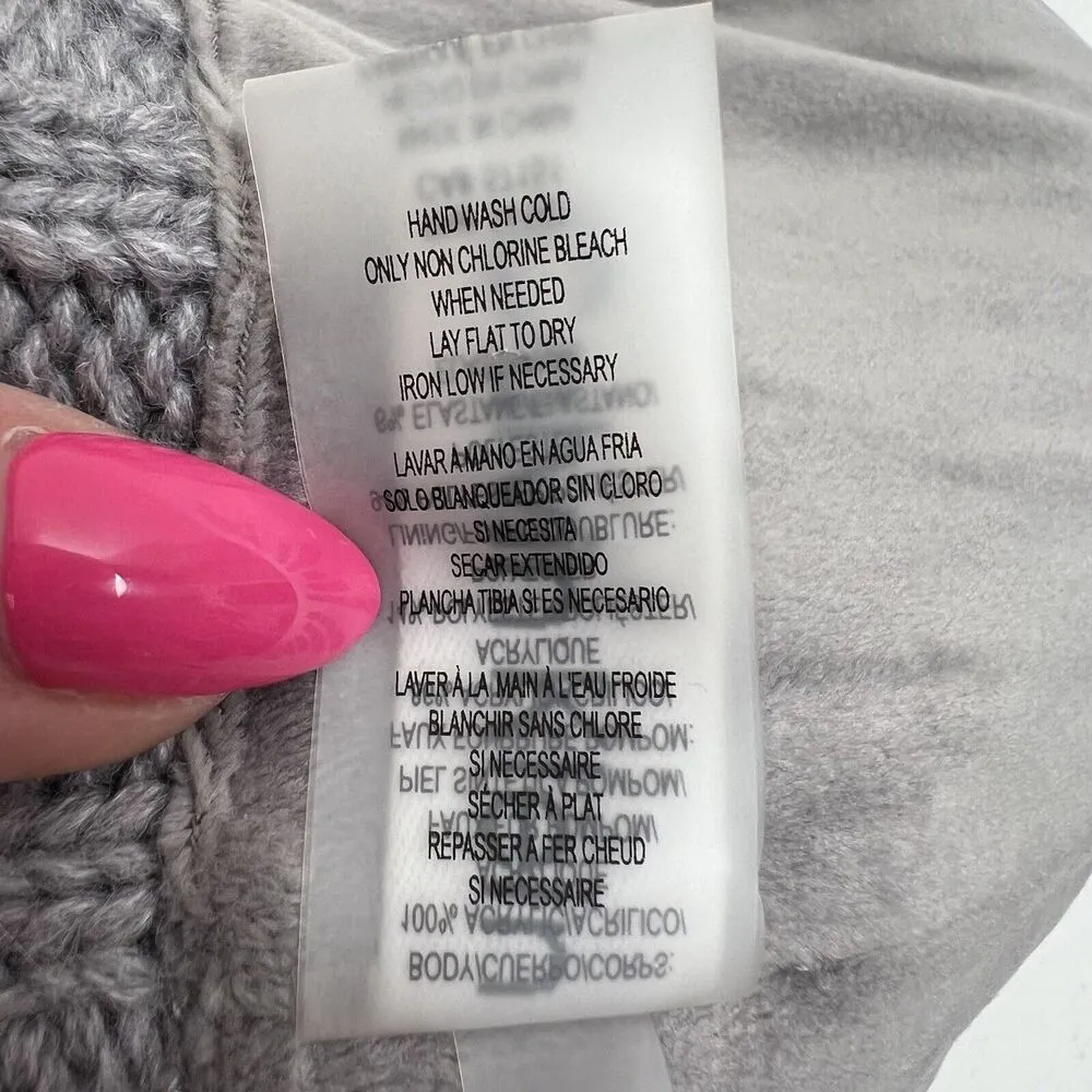 CK Calvin Klein Grey Rib Knit Winter Beanie Faux Fur Pom Pom Hat - Image 10