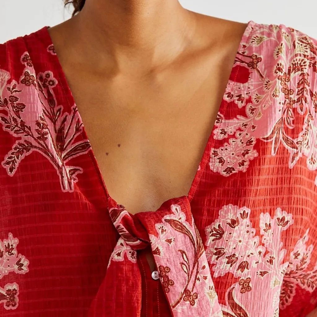 Free People Jilly Tie Front V-neck Floral Boho Top - Image 6