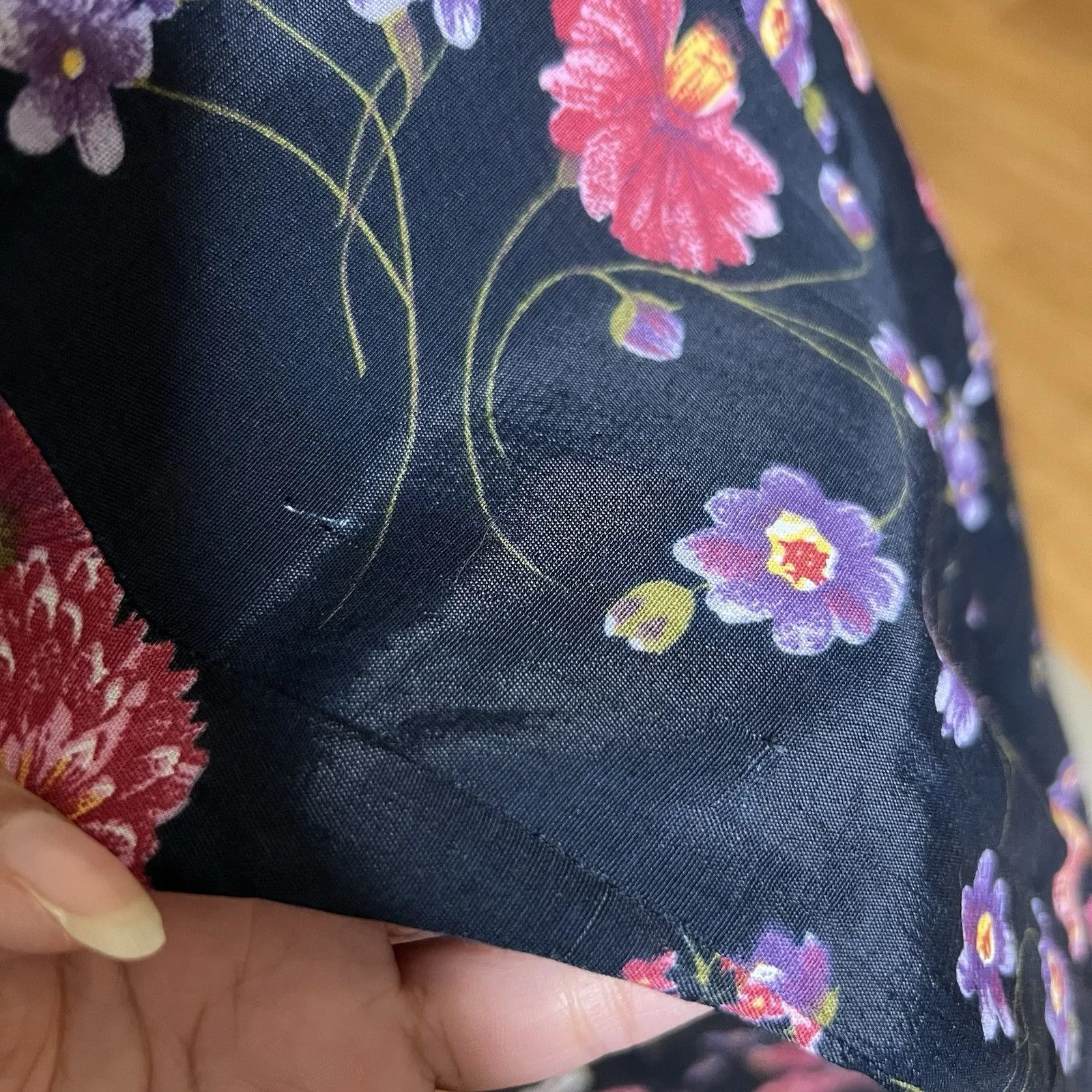 Vintage Sostanza Wrap Dress Womens Medium Dark Blue Floral Midi Short Sleeve - Image 9