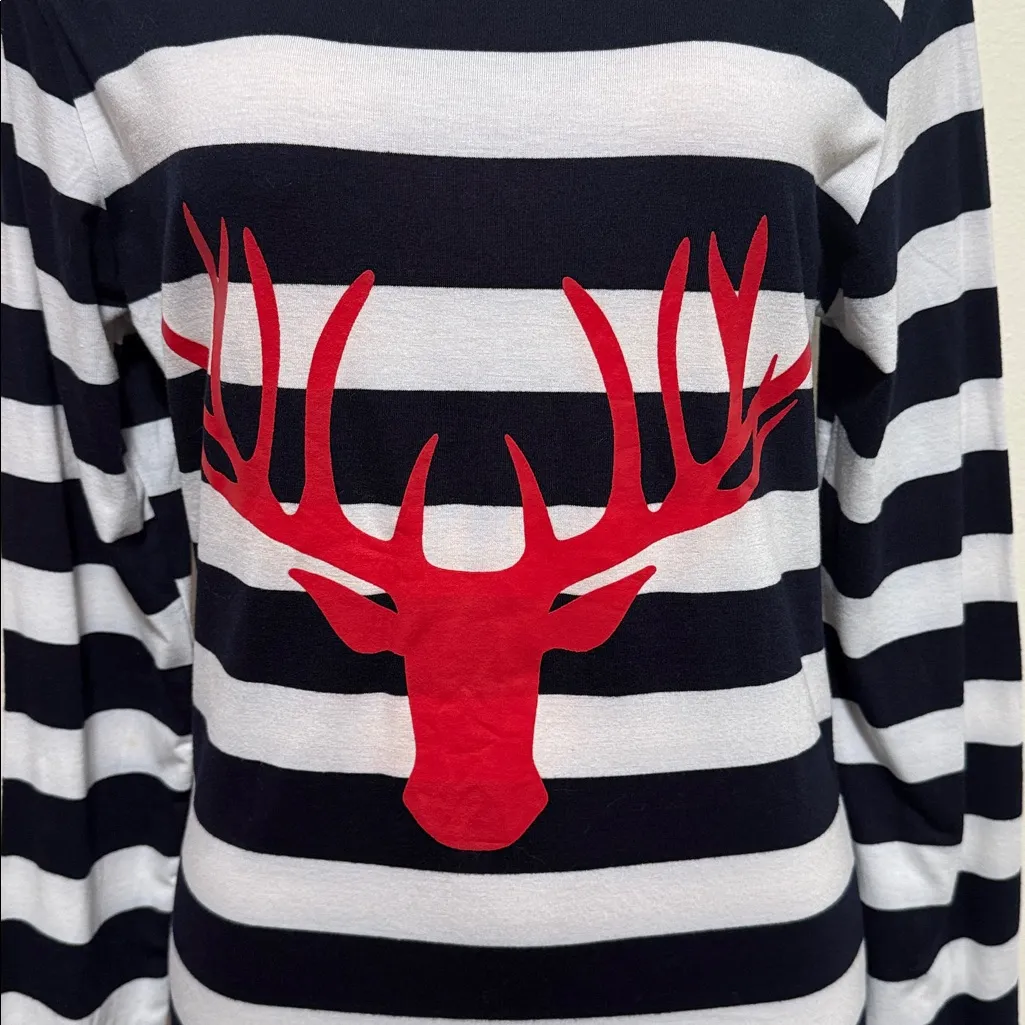 Sosoccer dark blue and white striped dress woman size large red deer long sleeve - Image 3