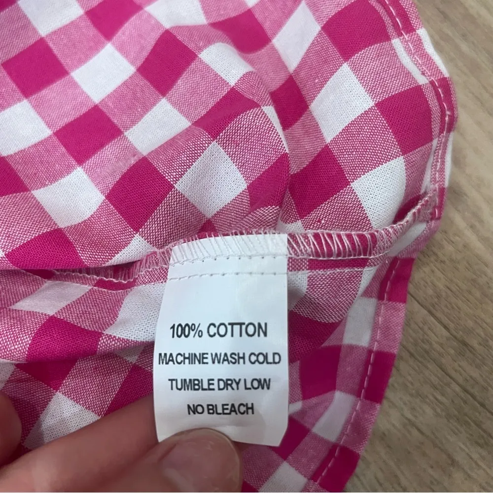 Haley and the Hound pink white checkered blouse sz Large - Image 5
