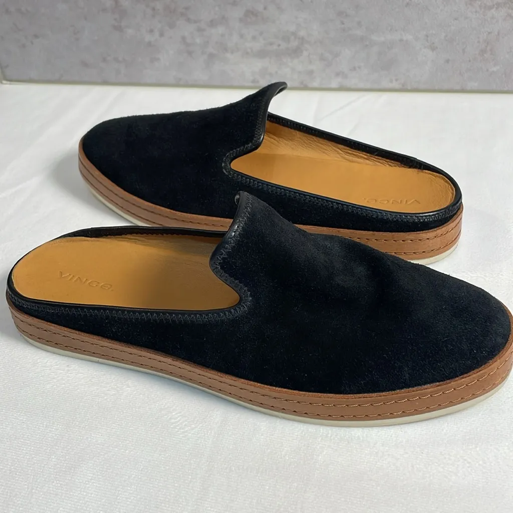 Vince Canella Black Suede Leather Mules‎ Clogs 1” Platform Comfort Size 9.5M - Image 13
