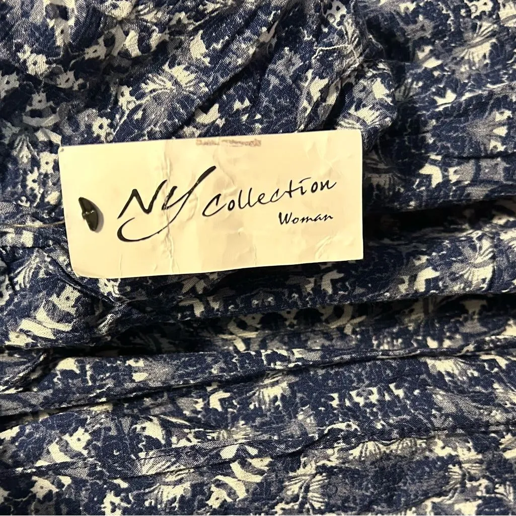 NY Collection Navy and White Patterned Blouse - Image 3