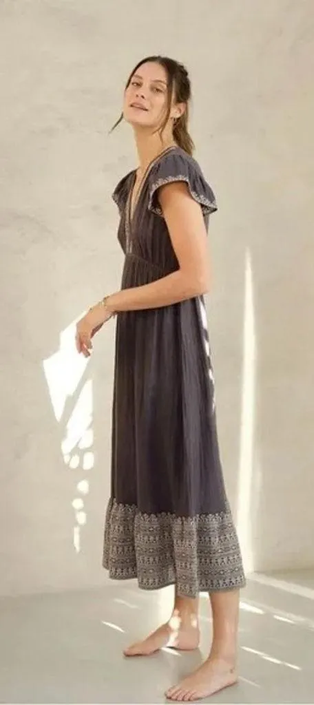 M.A.B.E. Cella Embroidered Maxi Dress in Faded Black Size S Retail $319 Gray - Image 5