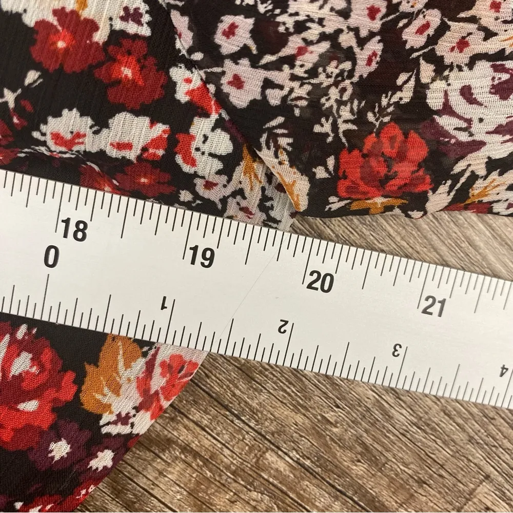 Rose & Olive Dress L Black Red Midi Floral V Neck Ruffle Hem Lined Cottagecore - Image 10