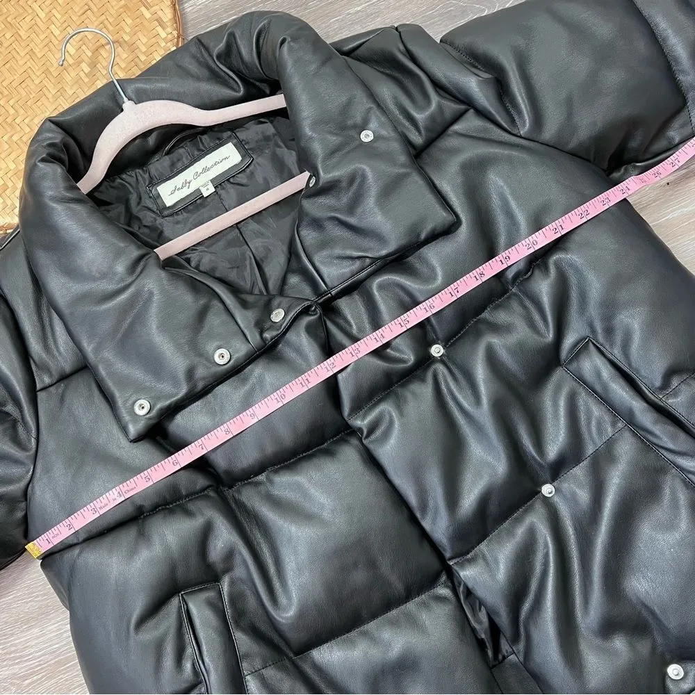 Sebby Black faux‎ leather puffer jacket - Image 2
