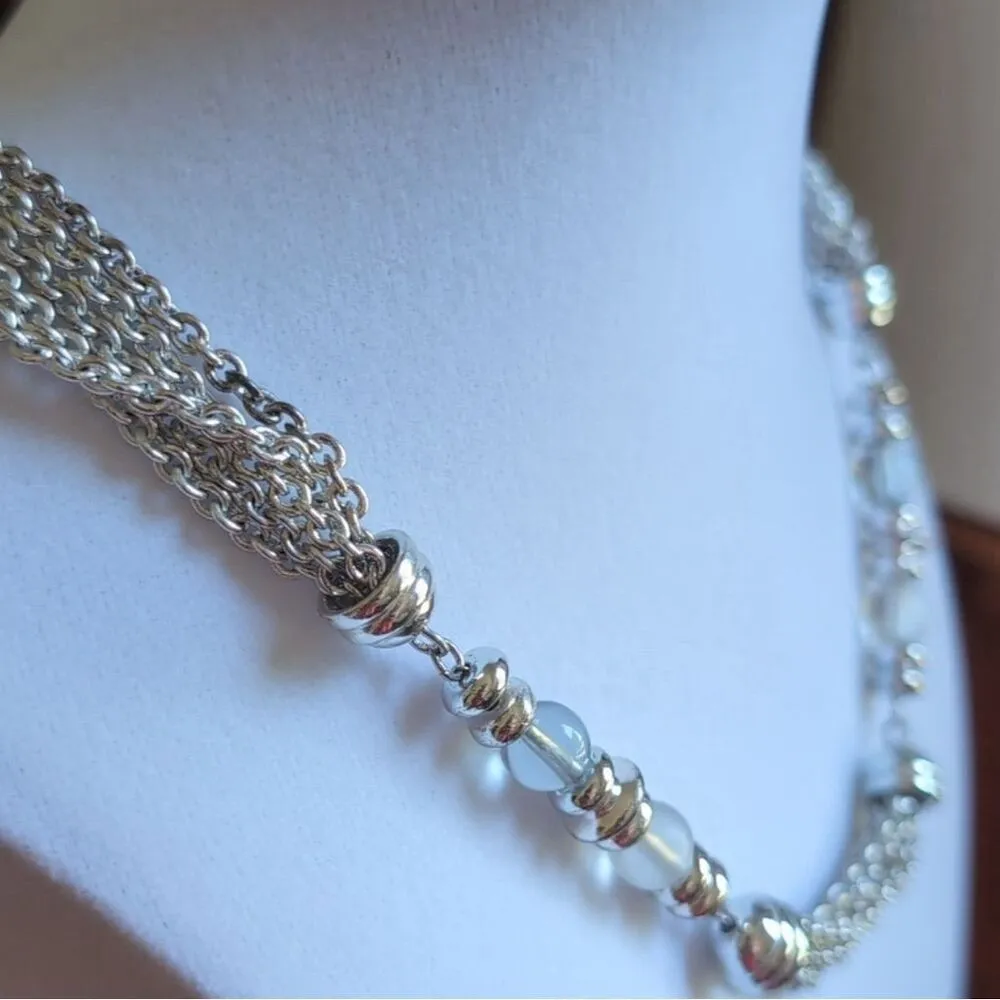 Monet Multi-Strand Moonstone & Silver Layered Necklace Adjustable Length - Image 2