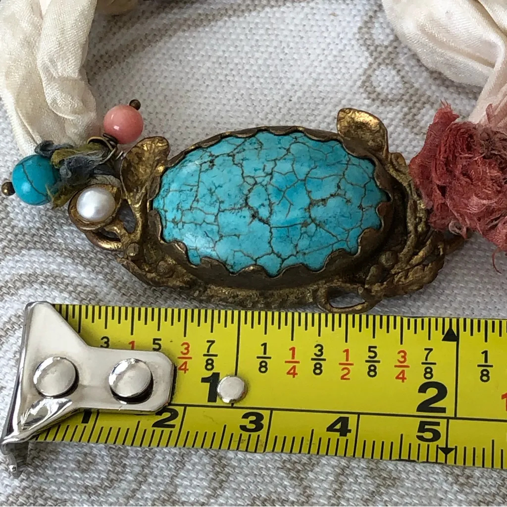 GYPSY Bohemian Turquoise /Brass/Silk Bracelet Blue - Image 9