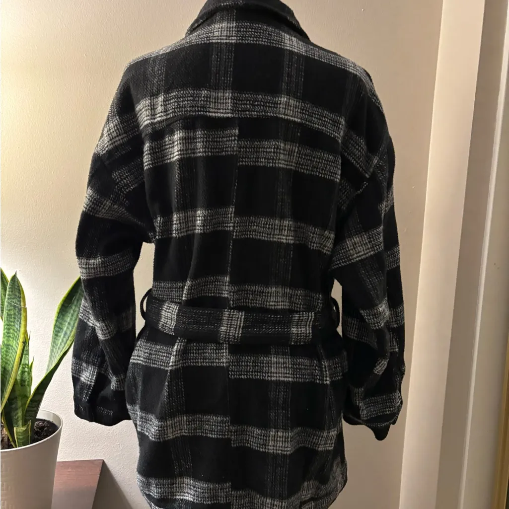 HYFVE Black and Gray Plaid Trench Coat Size M - Image 3