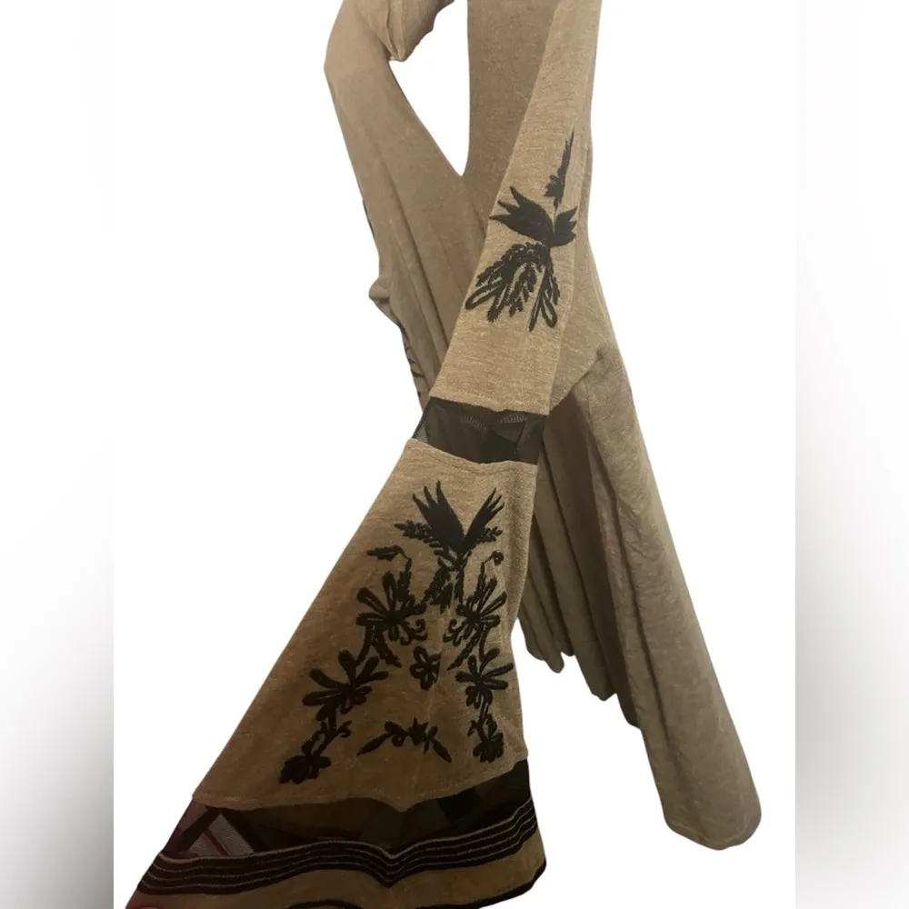 Entro Embroidered Flare Bell Sleeve Boho Dress Size L Festival Hippie Fairy FLAW - Image 5