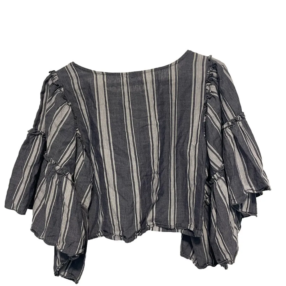 Hollister Striped Crop Top XS Ruffle Sleeves Linen Cotton - Image 5