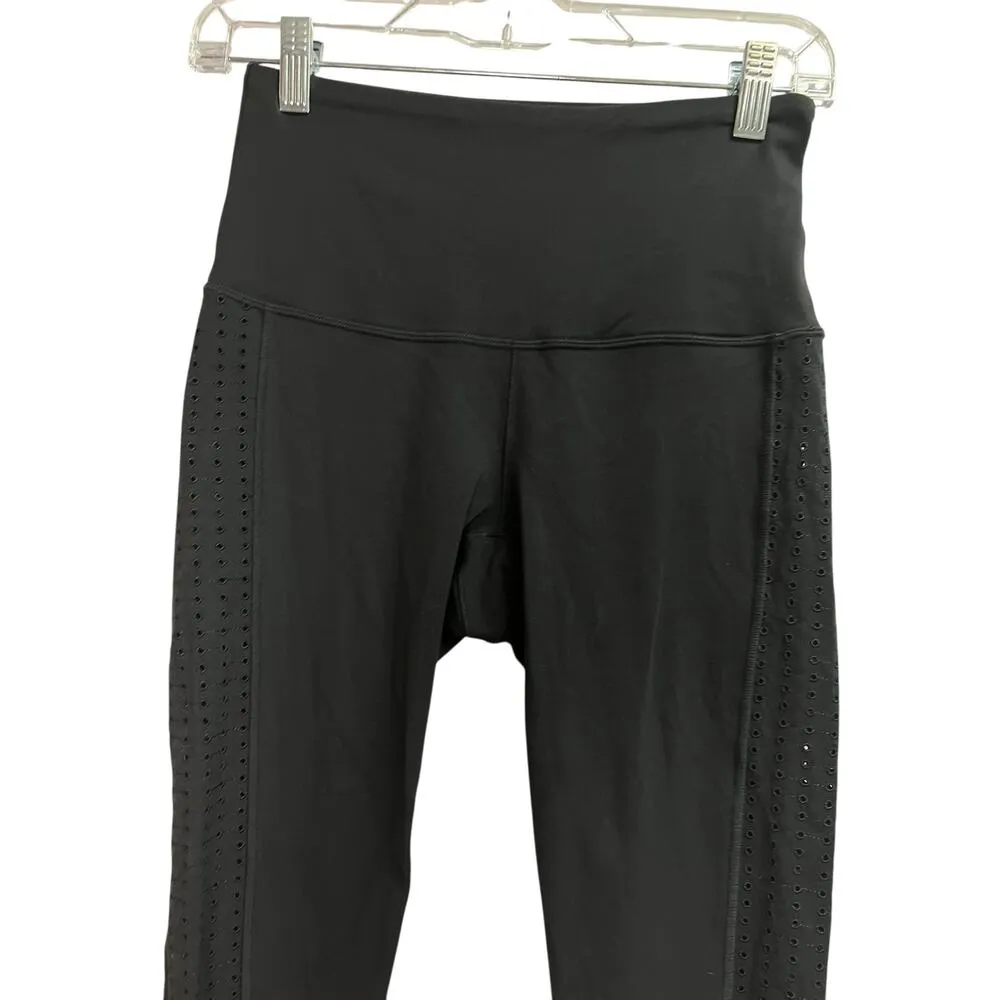 PrAna Faro Embroidered Eyelet Side and Cuff Trim Detailed Leggings Black Small - Image 3